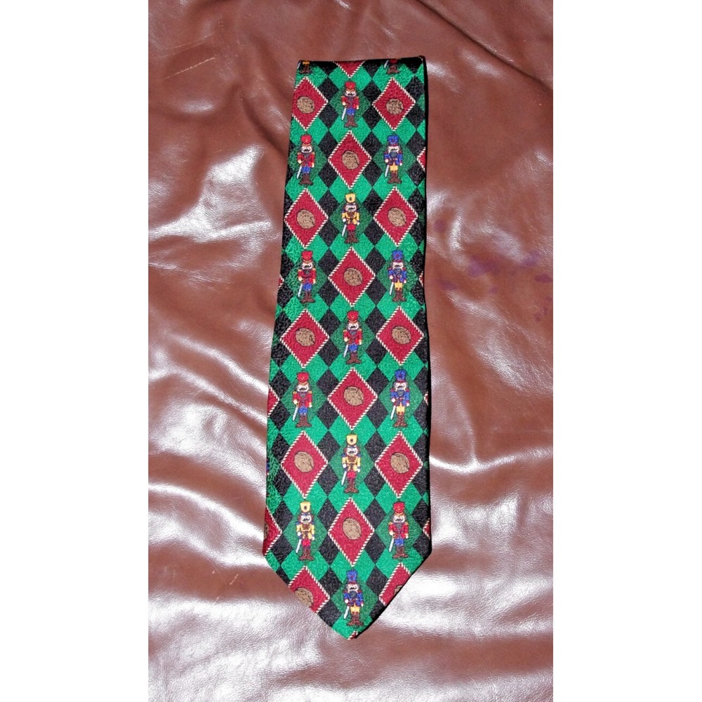 Vintage 1998 Christmas Argyle Nutcrackers‎ silk necktie by RM Holidays NWT